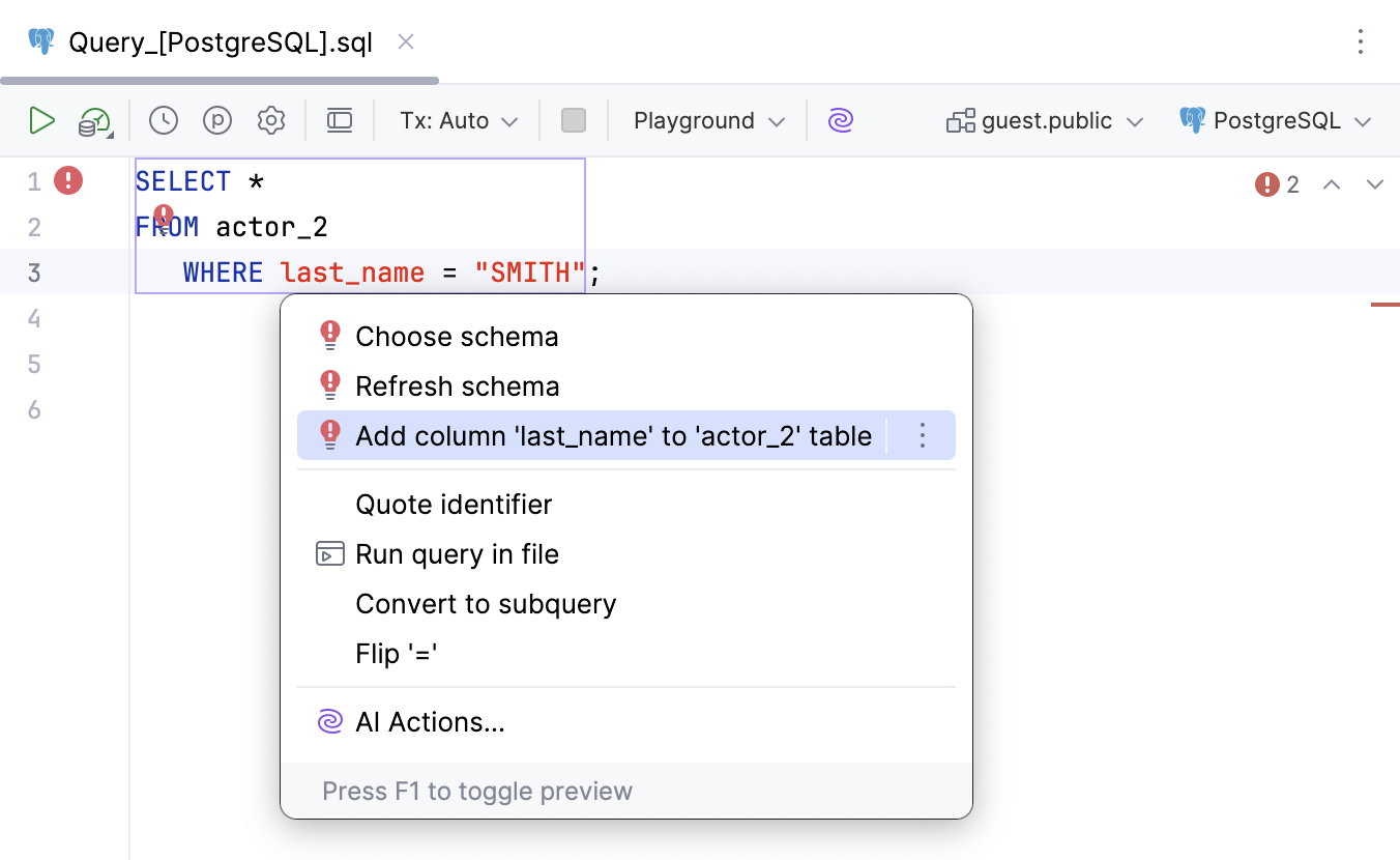 Apply a quick-fix by hovering a cursor Apply a quick-fix by hovering a cursor