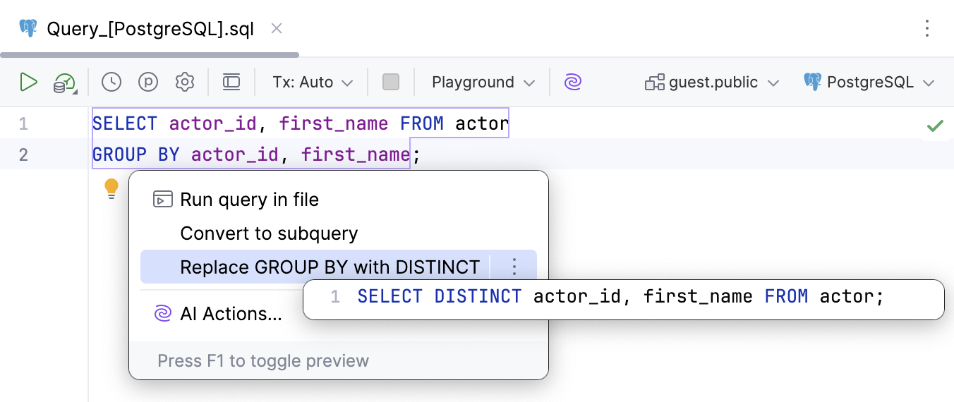 Convert GROUP BY to DISTINCT Convert GROUP BY to DISTINCT