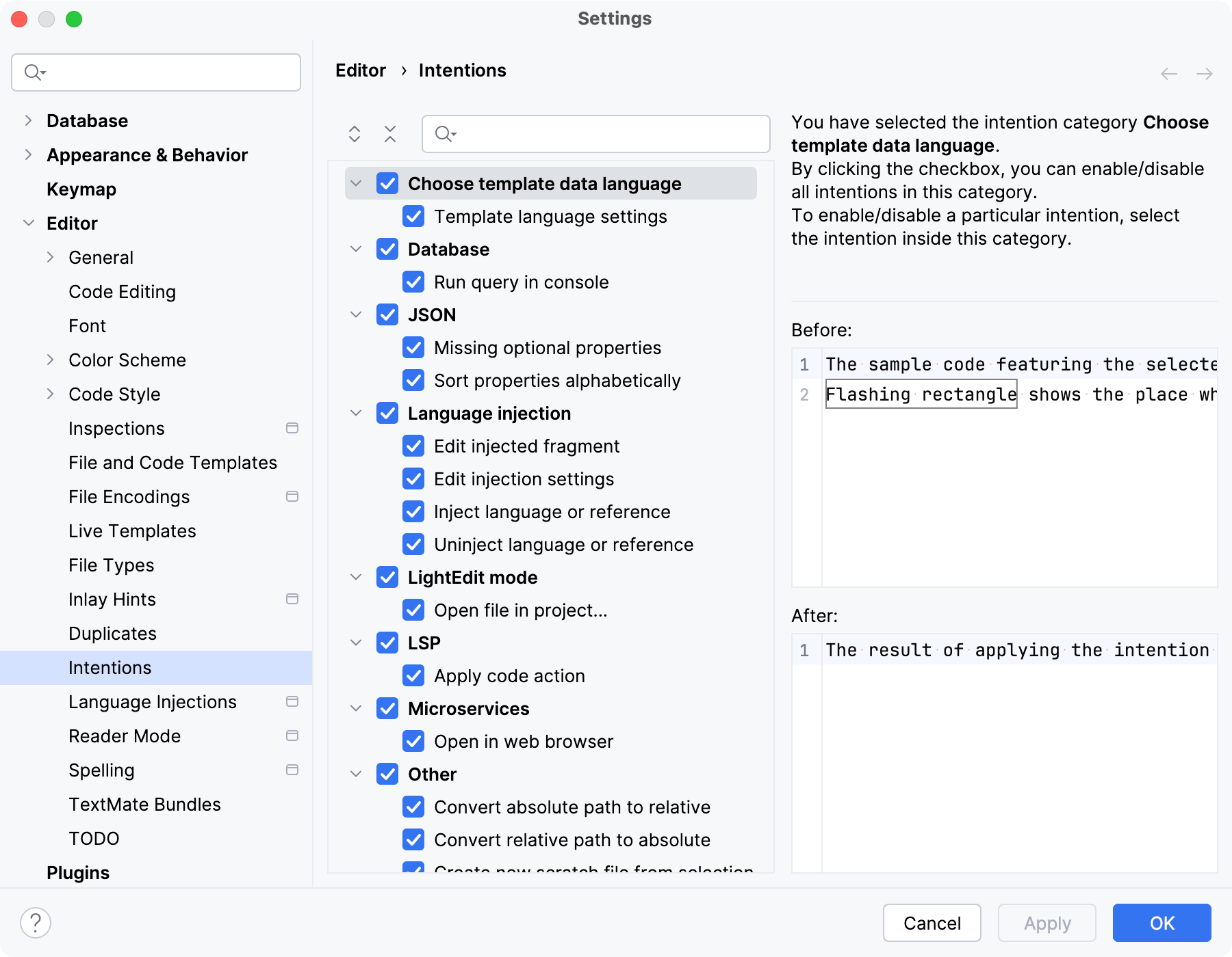 Available intention actions Available intention actions