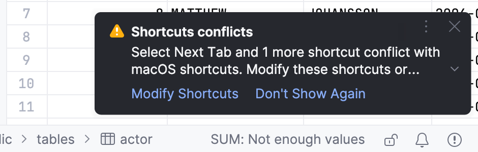 Notification on conflicting shortcuts Notification on conflicting shortcuts