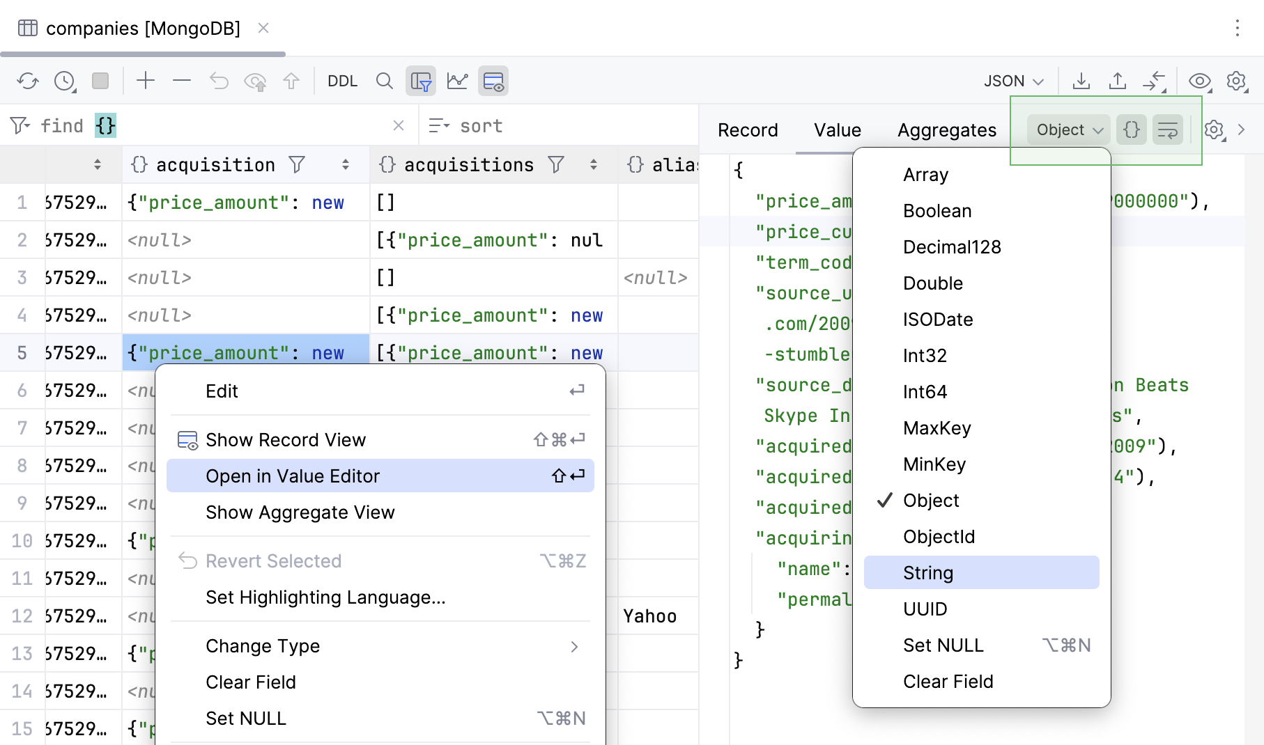 Modify data in a separate editor Modify data in a separate editor
