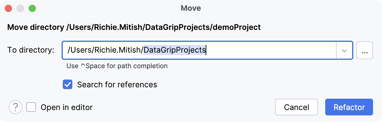 Moving a project to another location Moving a project to another location
