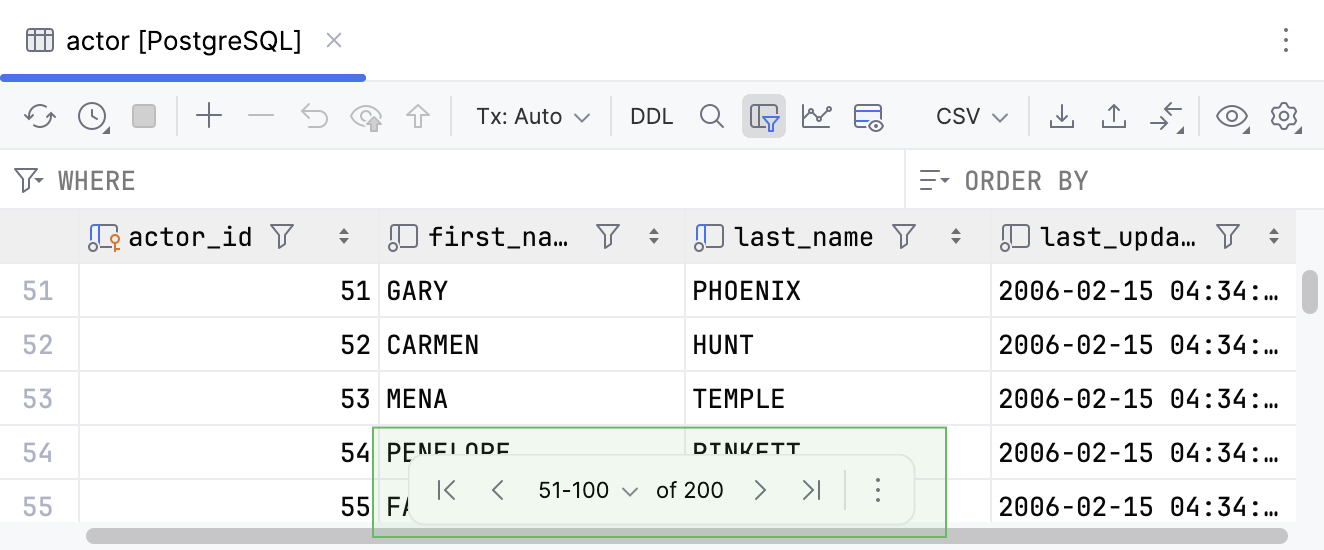 Grid pagination toolbar controls to navigate between subsets of rows