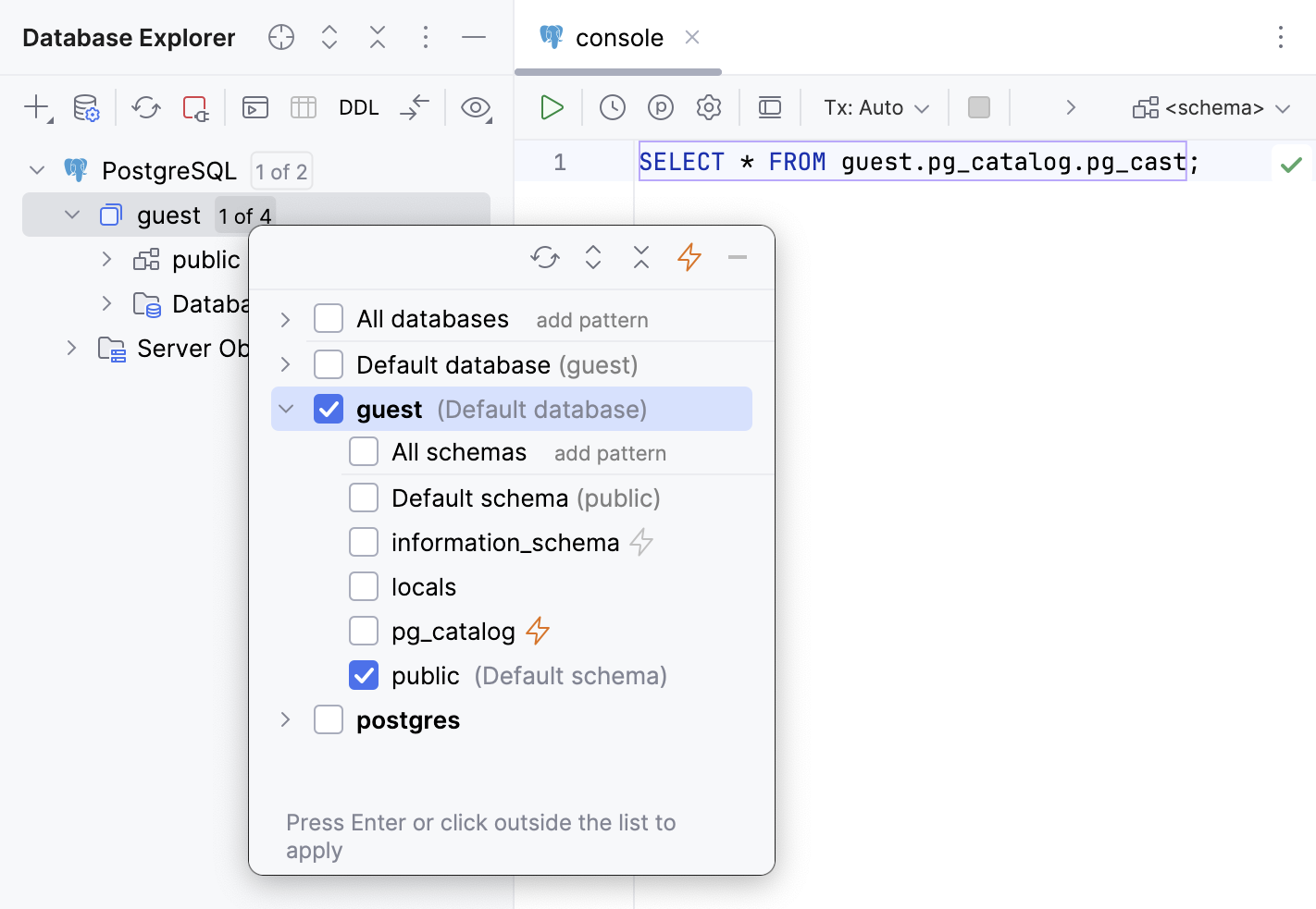 Show objects from system catalogs in coding assistance