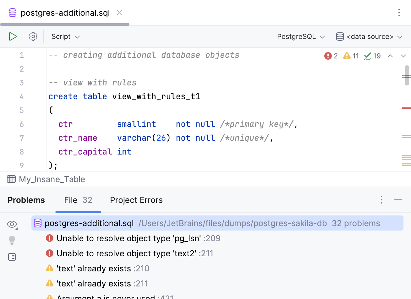 Viewing the list of problems in the tool window Viewing the list of problems in the tool window
