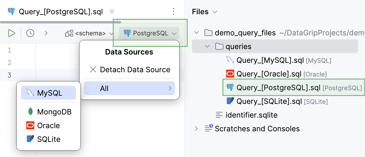 Associate a query file with a different data source