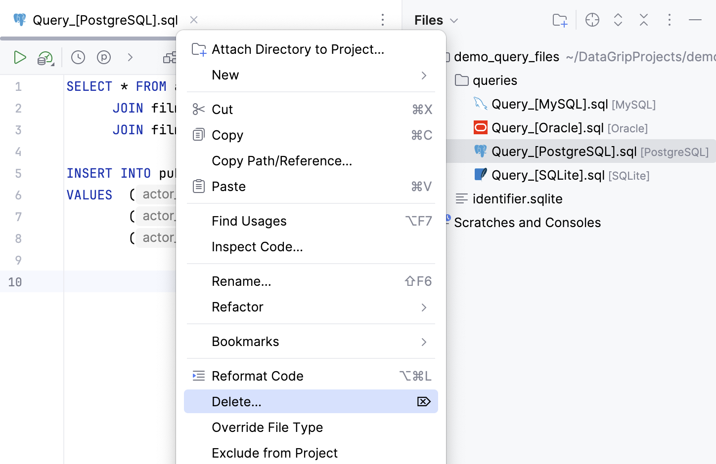 Delete a query console