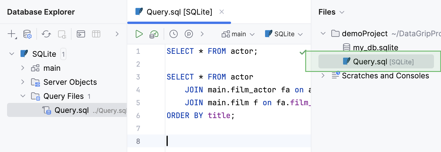 Query files in the tool window