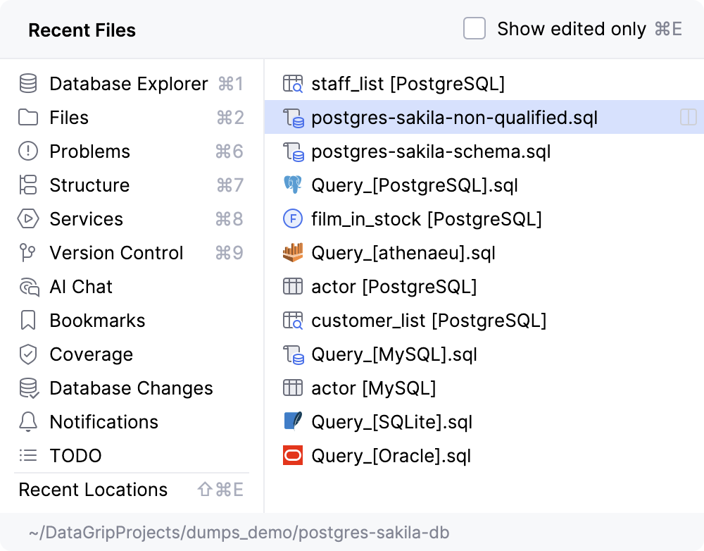 Recent Locations popup Recent Locations popup