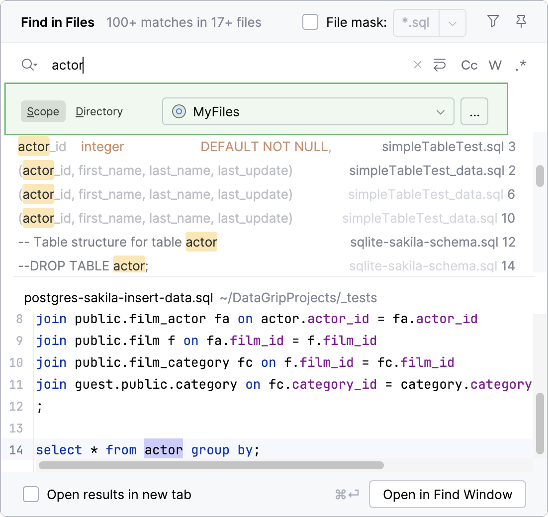 限制搜索和替换结果
