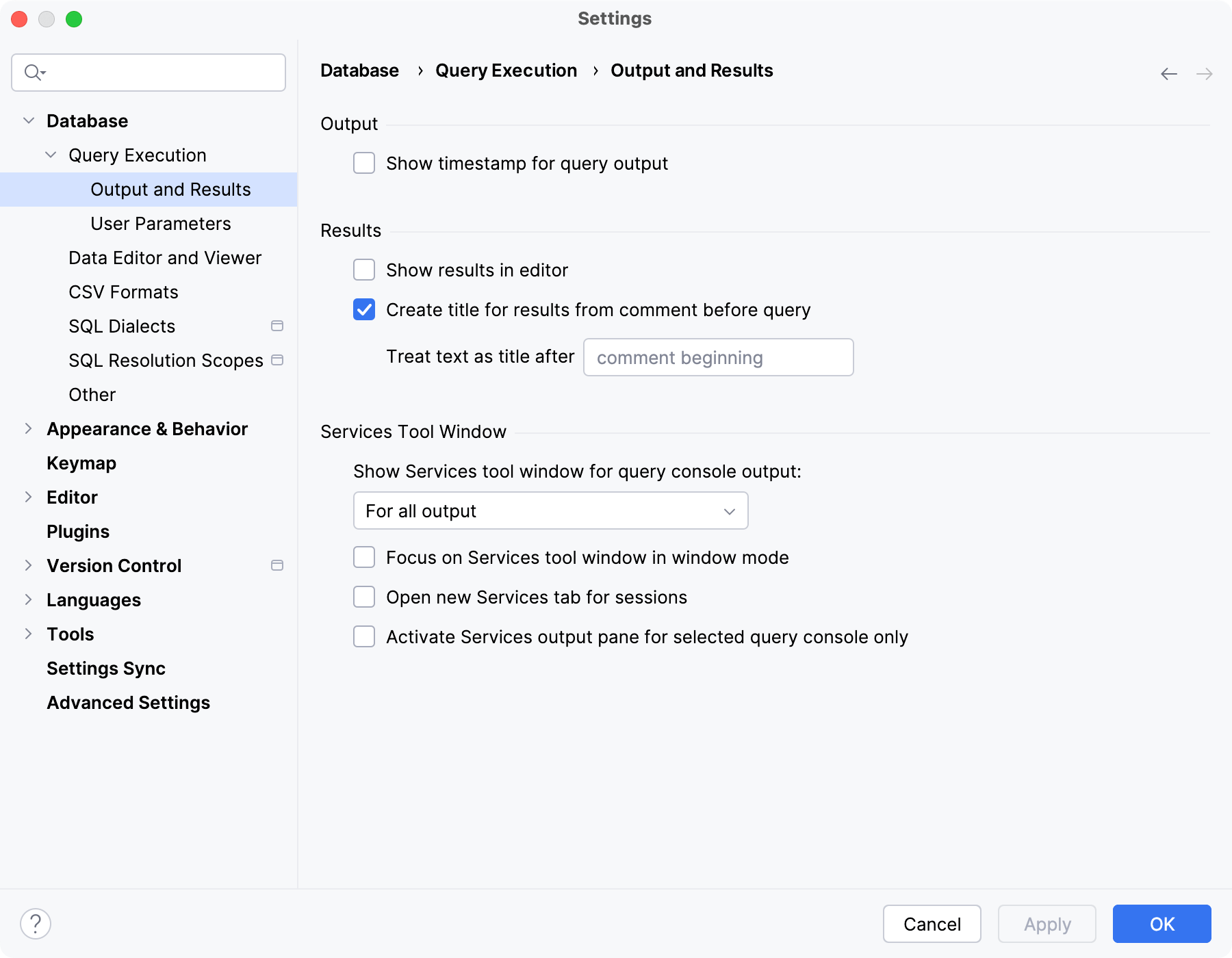 the Output and Results settings dialog the Output and Results settings dialog