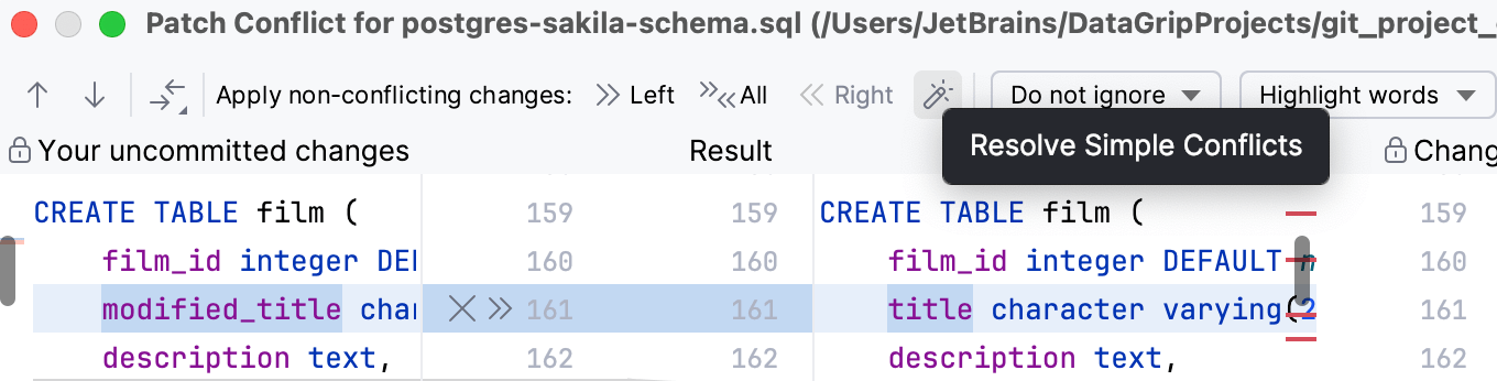 the Resolve Simple Conflicts button the Resolve Simple Conflicts button
