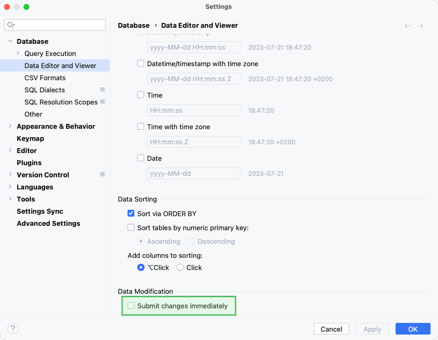 Submit changes immediately Submit changes immediately