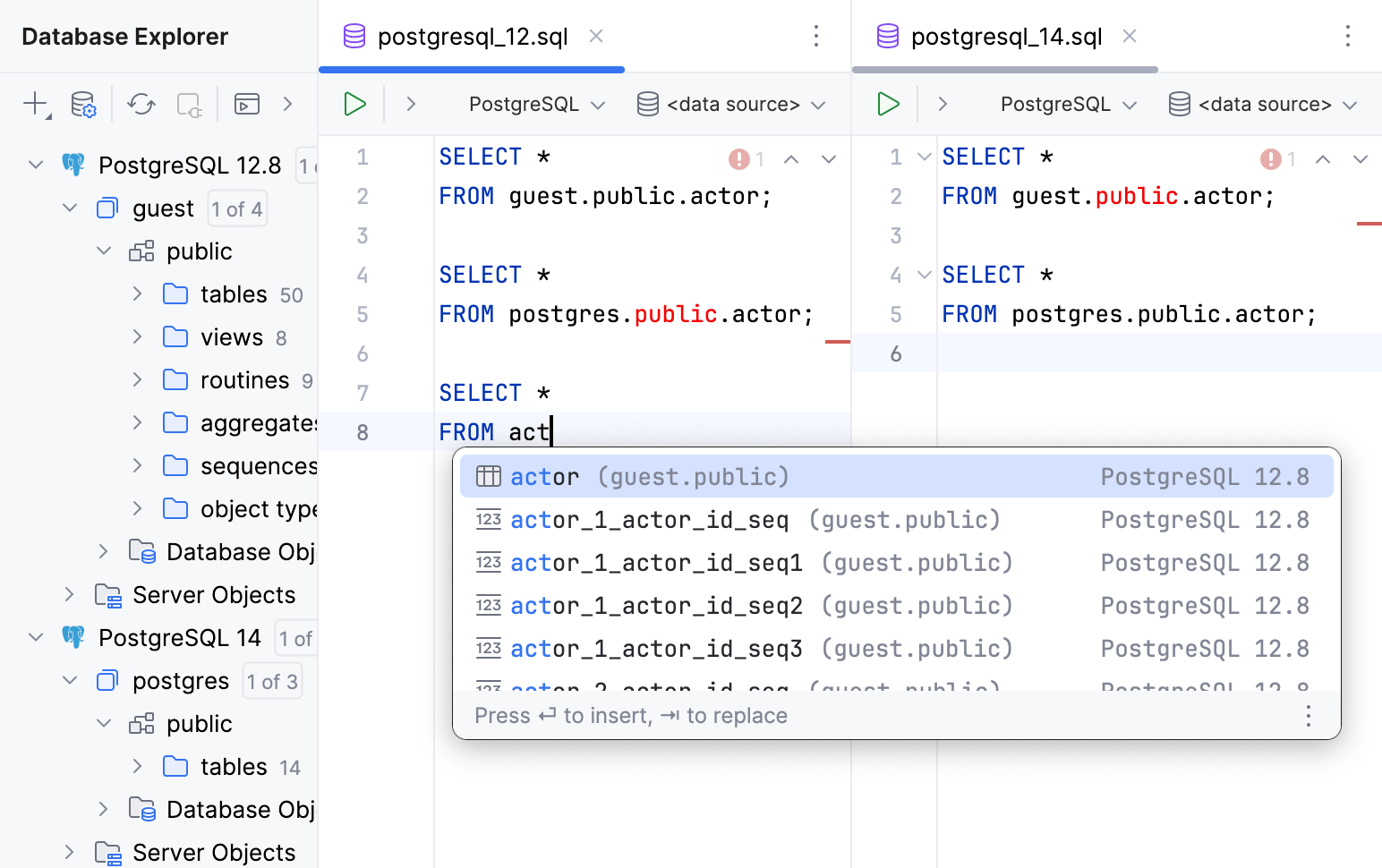 Suggestions in the completion list Suggestions in the completion list