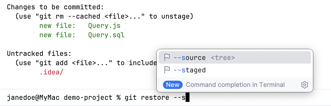 Completion of commands in the terminal with suggestions Completion of commands in the terminal with suggestions