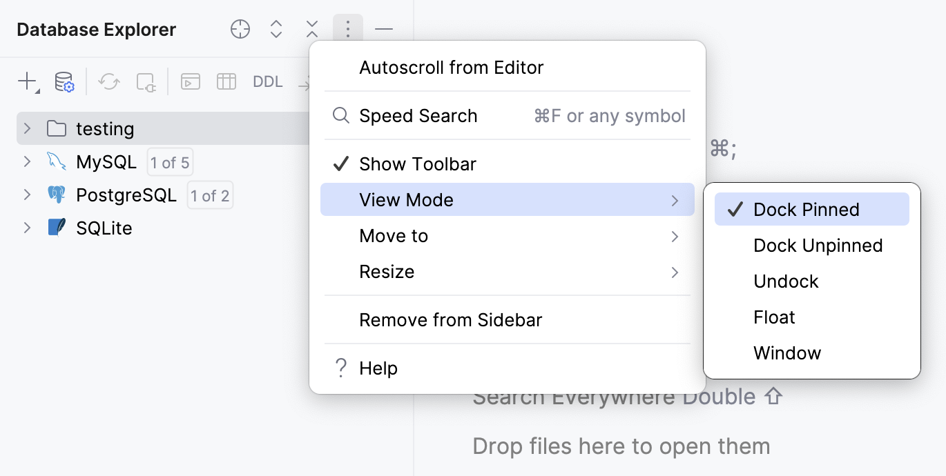 Tool window view mode Tool window view mode