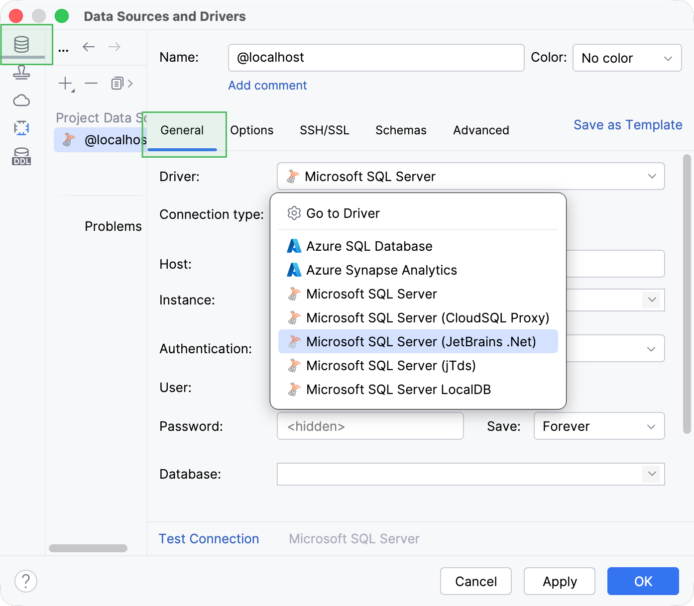 Select the JetBrains .Net driver