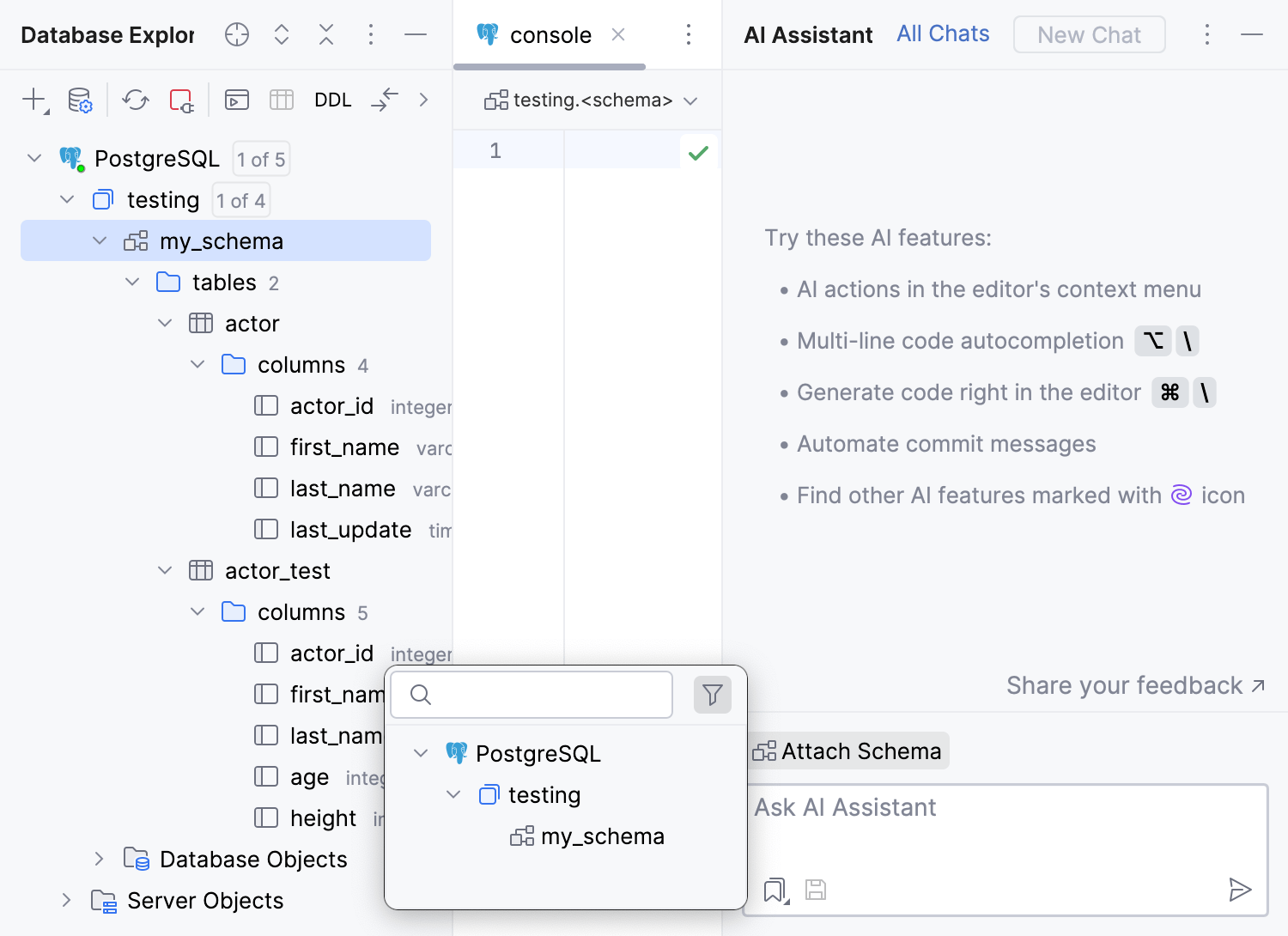 将 testing.public 架构附加到 AI Assistant 聊天中 将 testing.public 架构附加到 AI Assistant 聊天中