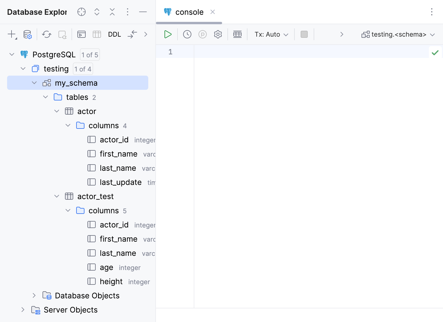Database 工具窗口中的 actor 与 actor_test 表 Database 工具窗口中的 actor 与 actor_test 表