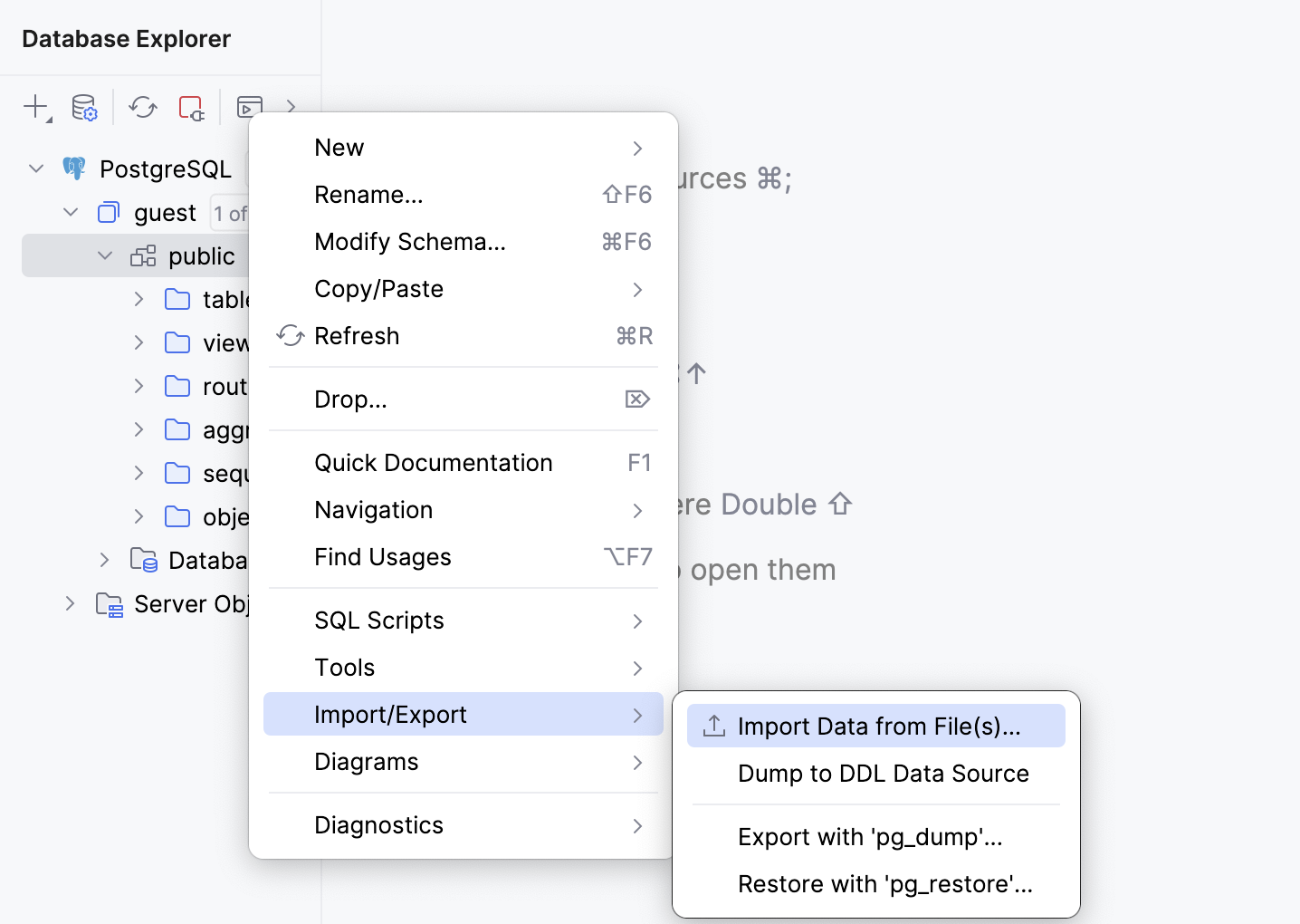 Select the Excel file in Database Explorer Select the Excel file in Database Explorer