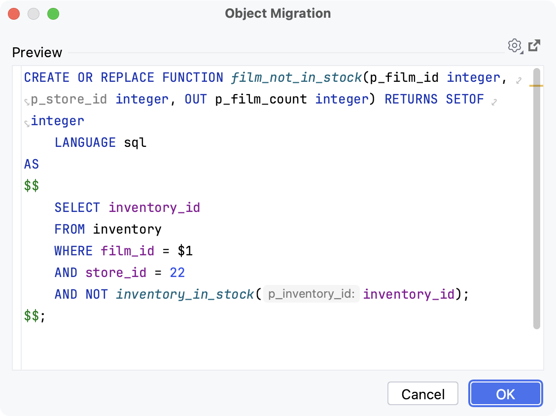 Migration script with changes for a single database object Migration script with changes for a single database object