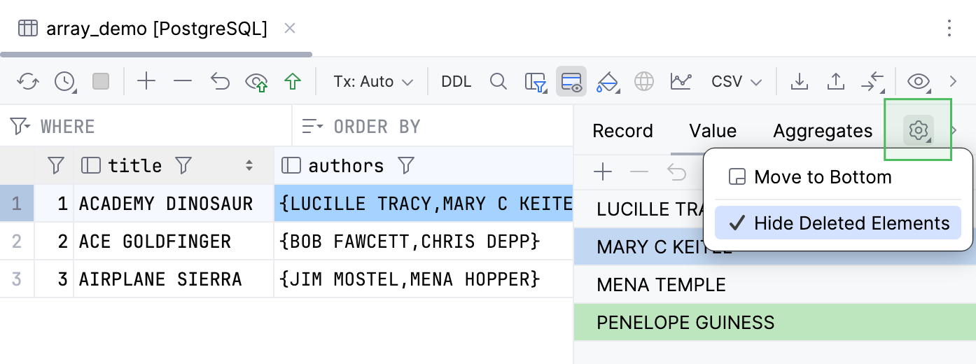 Deleted elements are hidden