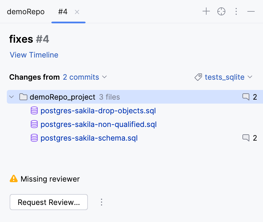 Tab with an overview of the selected pull request Tab with an overview of the selected pull request