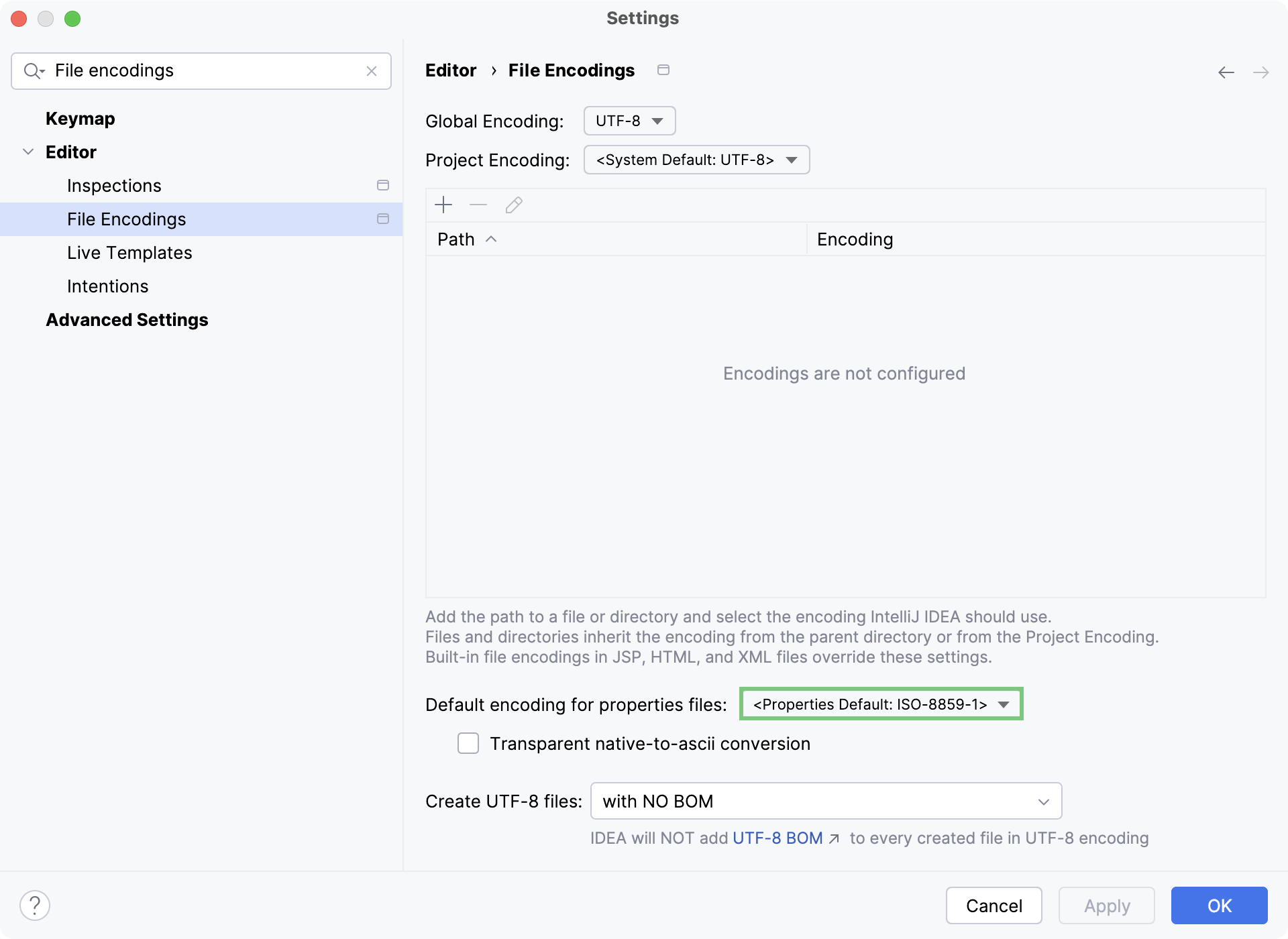 The default properties file encoding setting The default properties file encoding setting