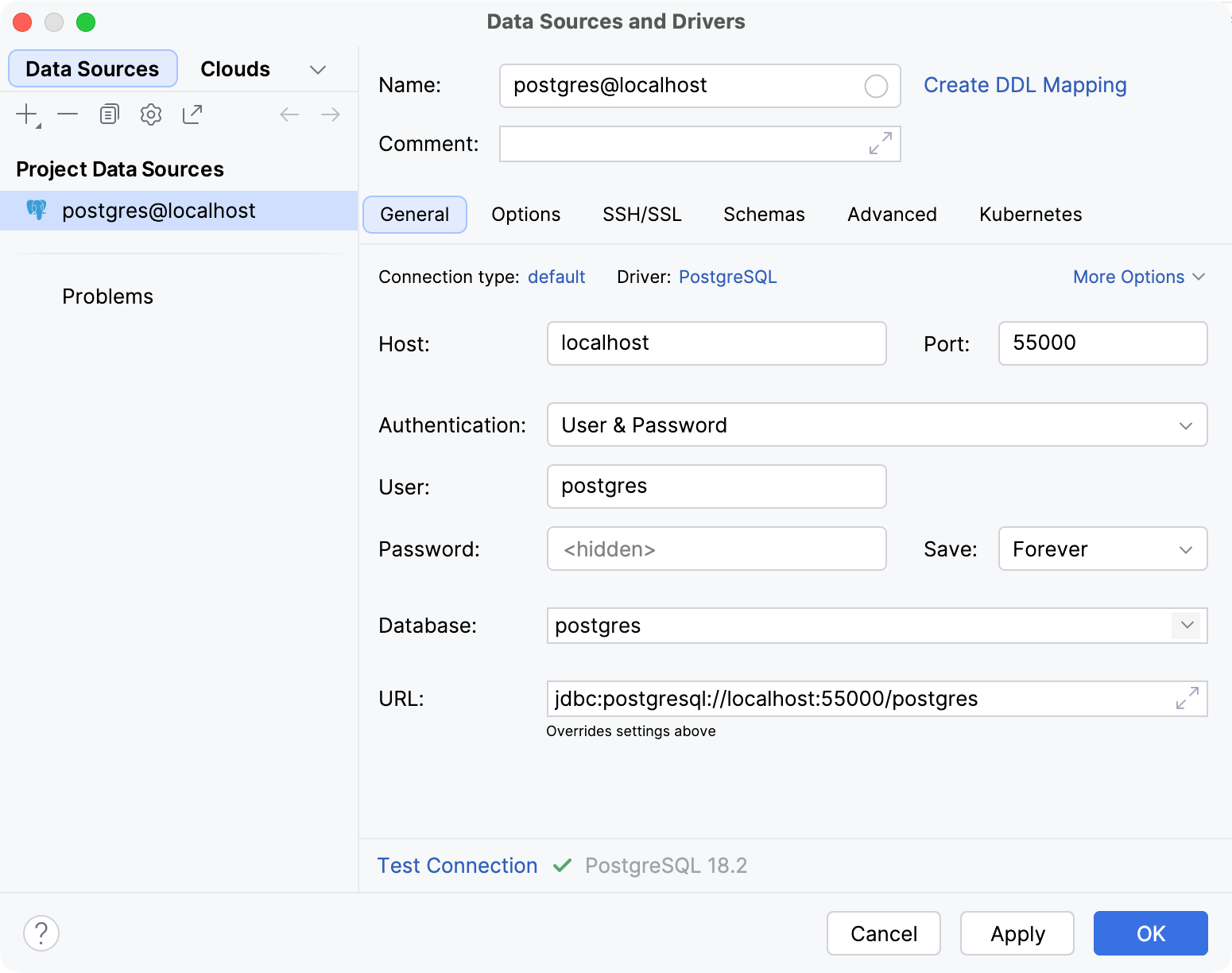 The Data Sources and Drivers dialog The Data Sources and Drivers dialog