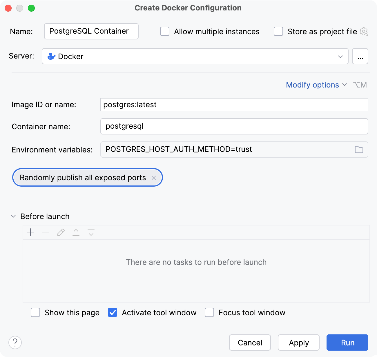 The Create Docker Configuration dialog The Create Docker Configuration dialog
