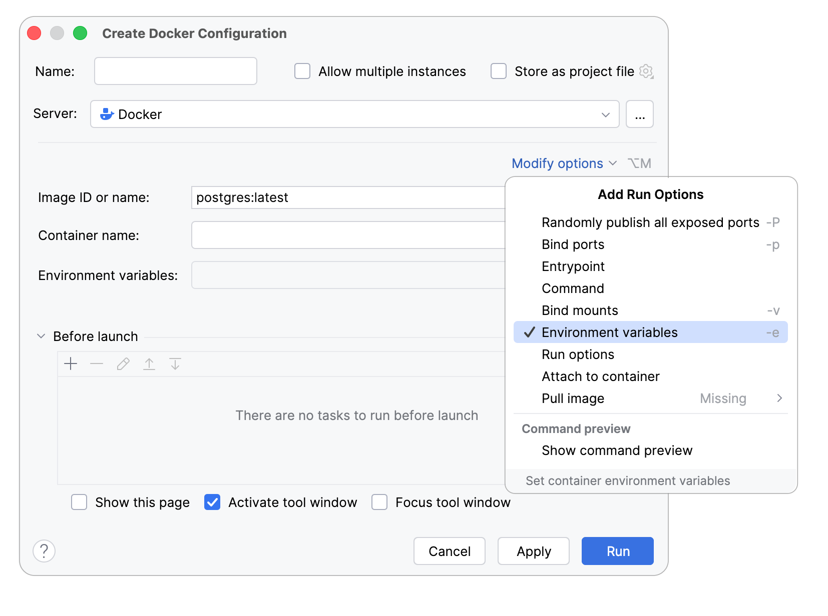 Docker postgresql modify options Docker postgresql modify options