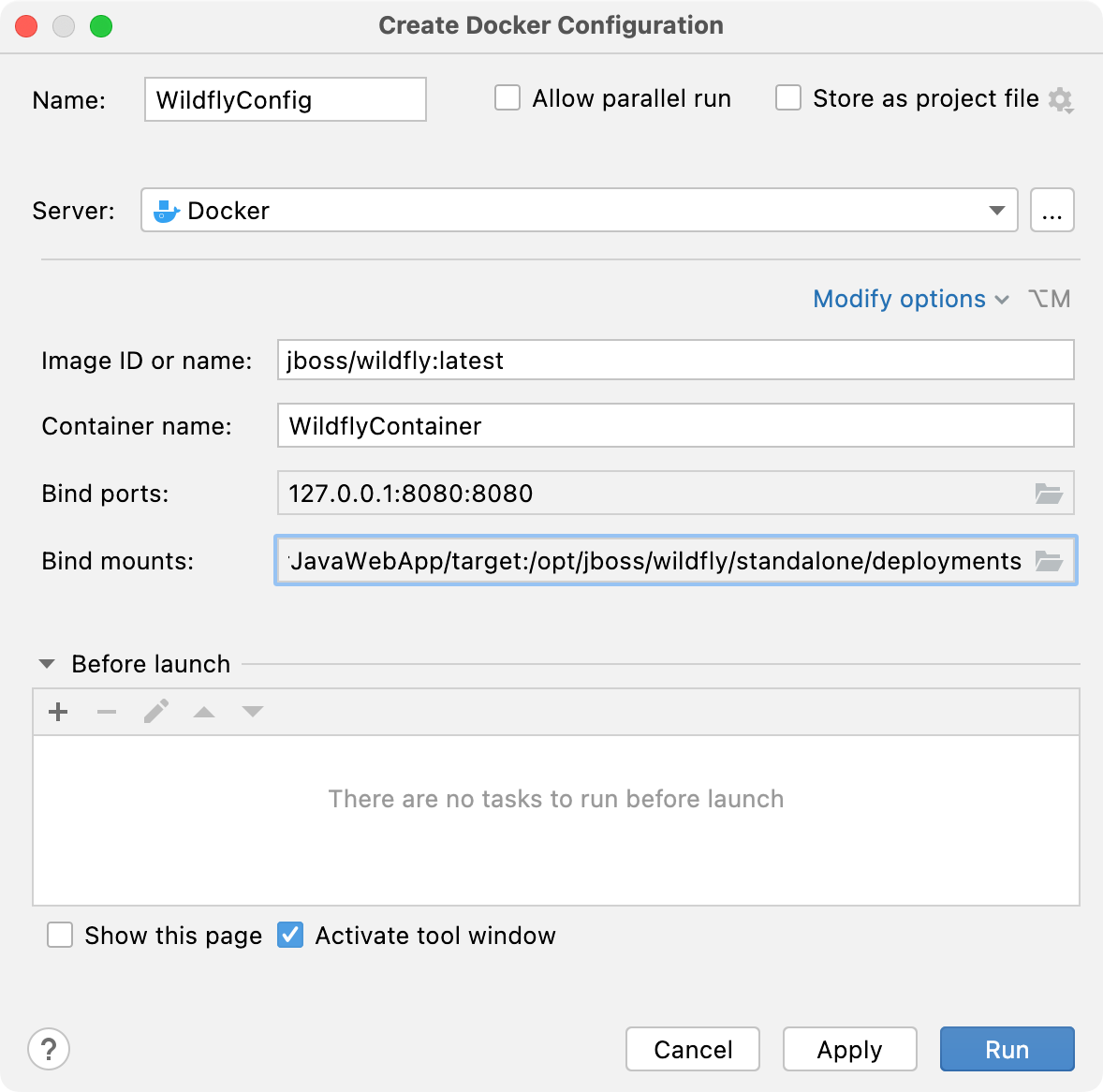 The Create Docker Configuration dialog The Create Docker Configuration dialog