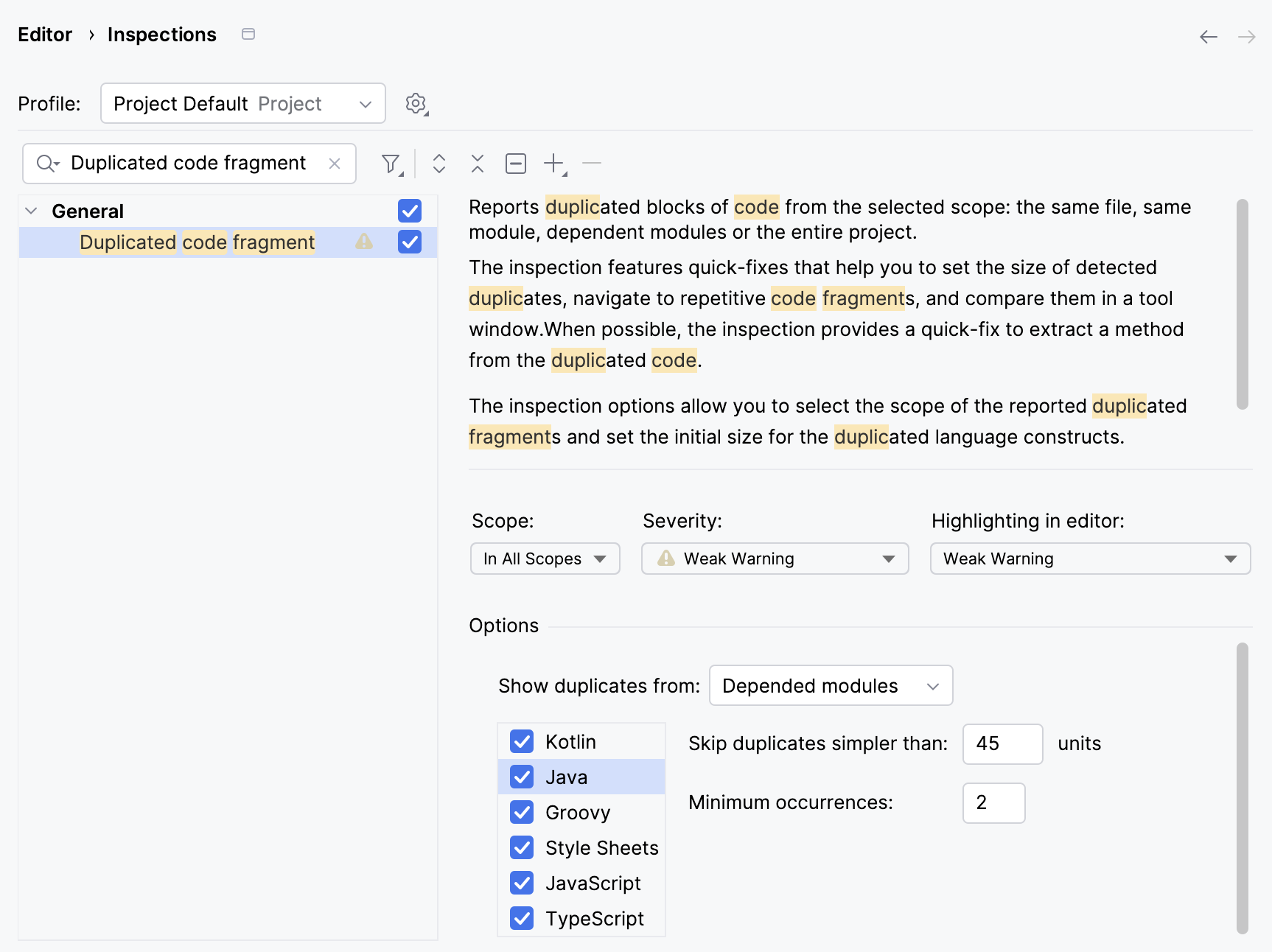 Configuring the inspection Configuring the inspection