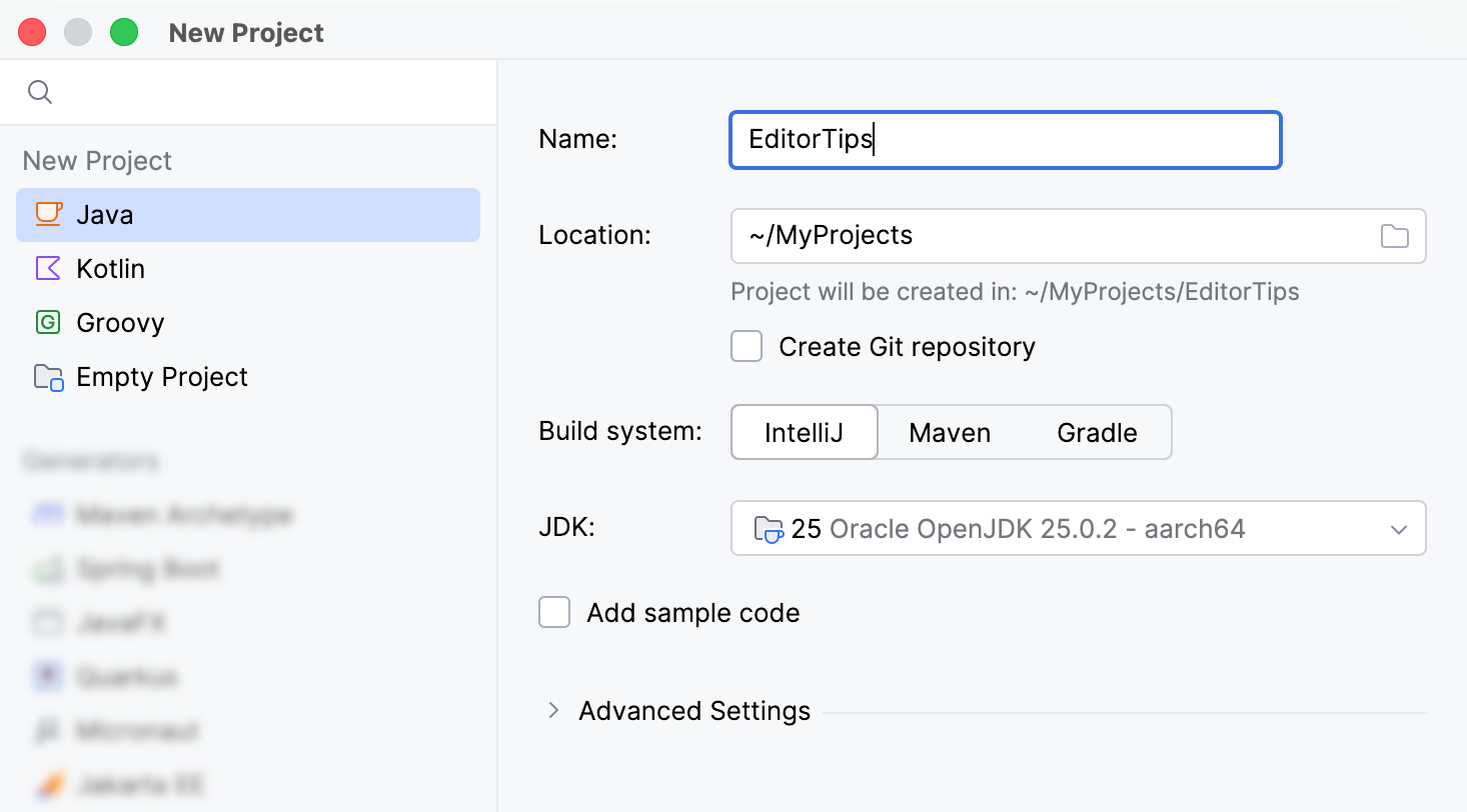 Creating a new Java project Creating a new Java project