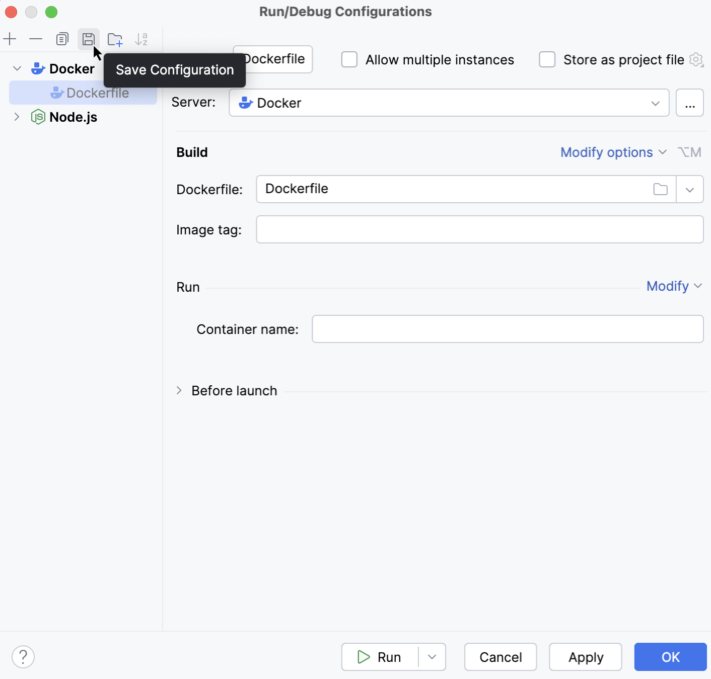 Save temporary Dockerfile configuration Save temporary Dockerfile configuration