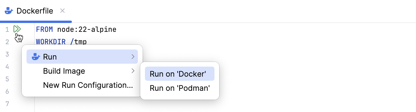 Run Dockerfile from the editor Run Dockerfile from the editor