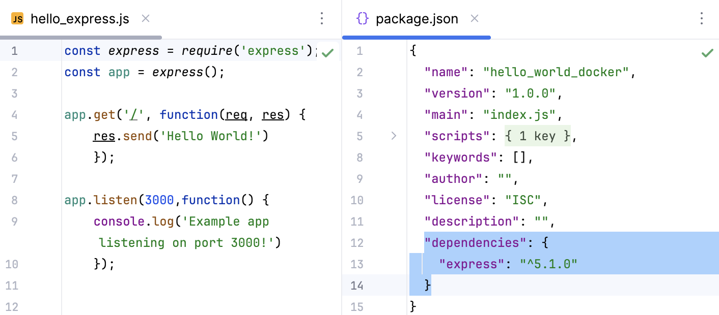 package.json - Express installed package.json - Express installed