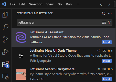 在 Visual Studio Code 中安装 JetBrains AI Assistant