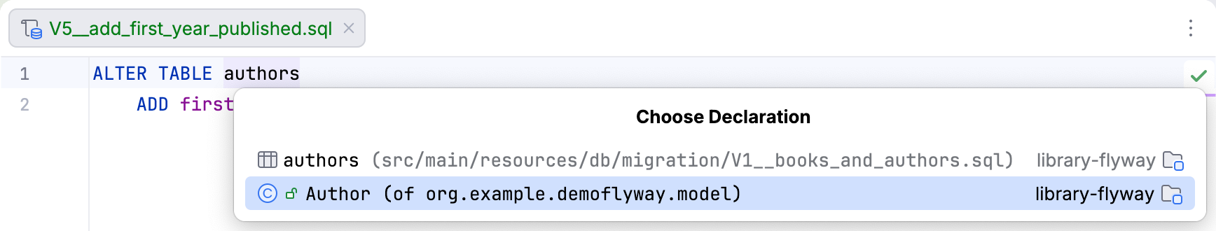 Navigating to table declarations options Navigating to table declarations options