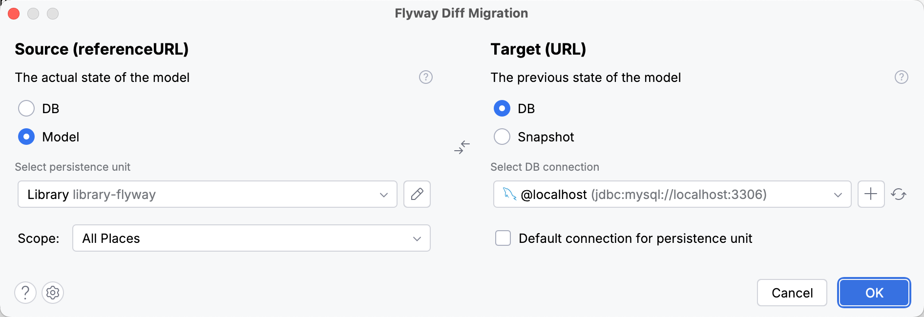 Migration Script window Migration Script window