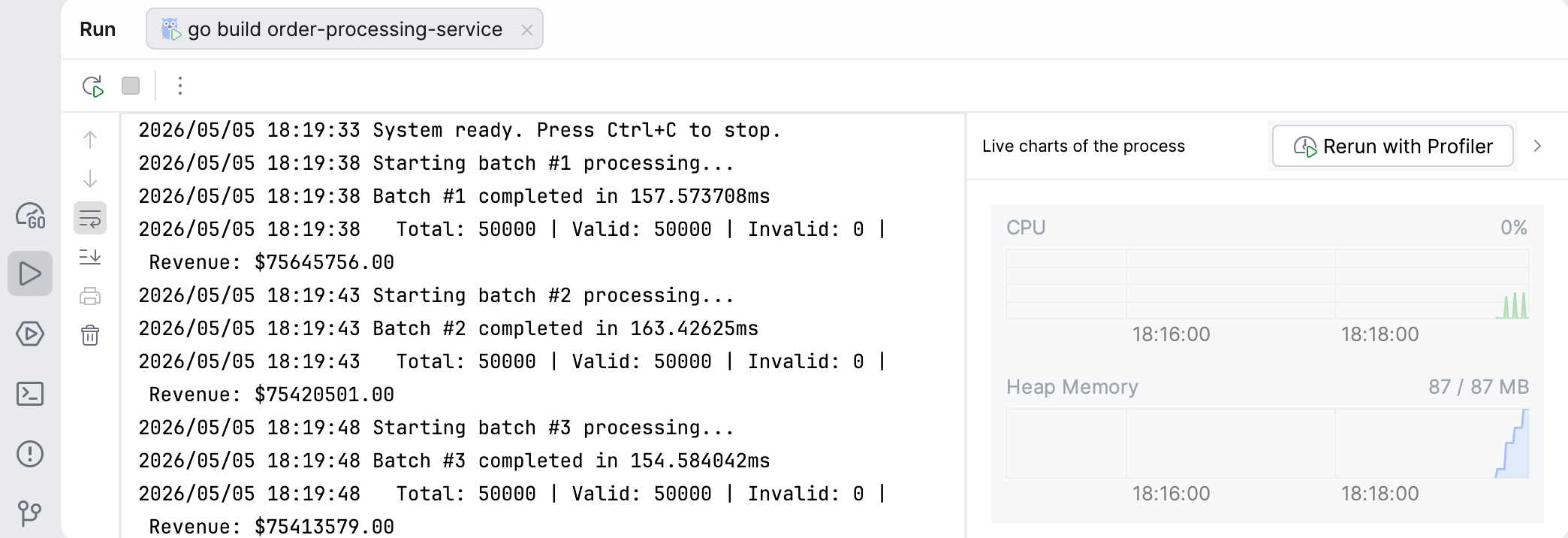 Run profiling from the Run tool window Run profiling from the Run tool window