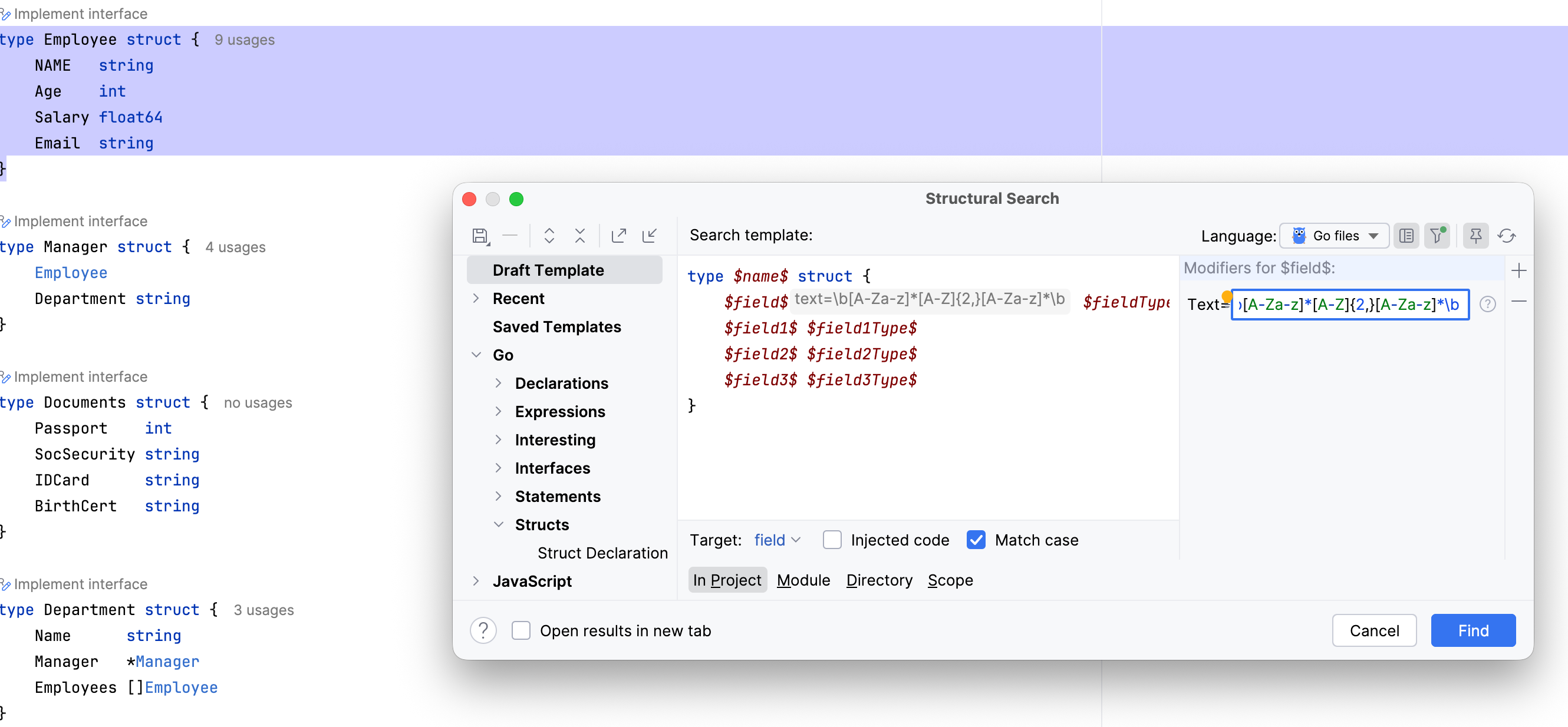 在过滤器对话框中添加正则表达式