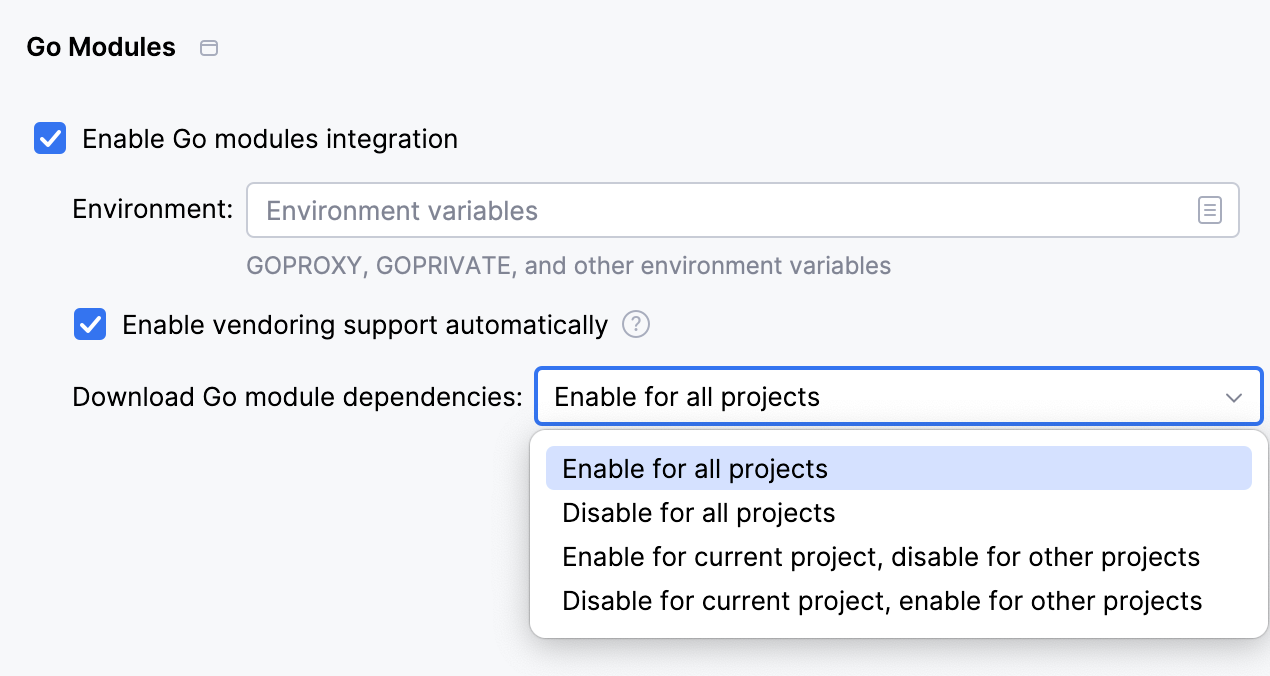 Automatic download of Go modules