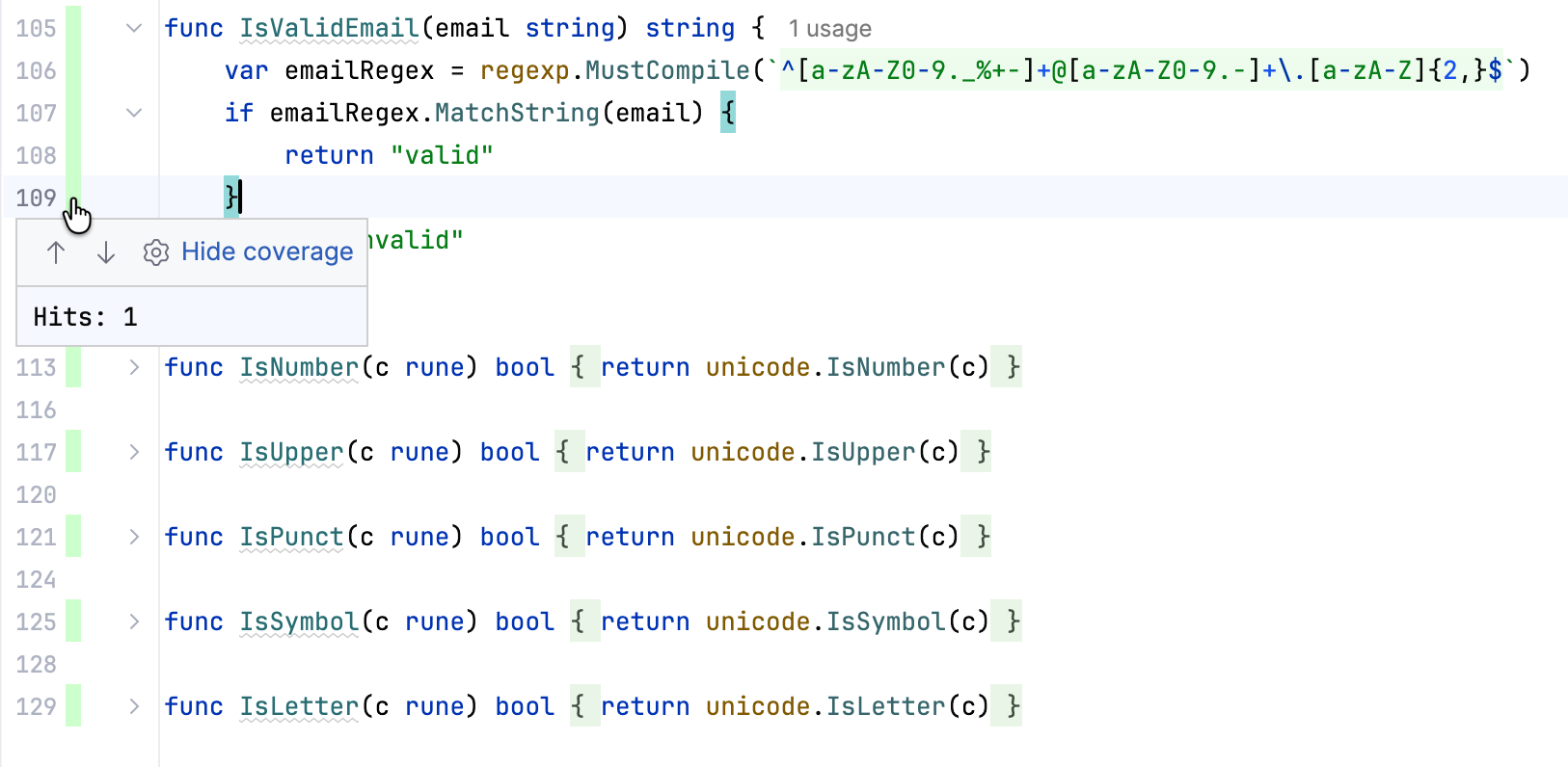 编辑器中的覆盖率指示器 编辑器中的覆盖率指示器