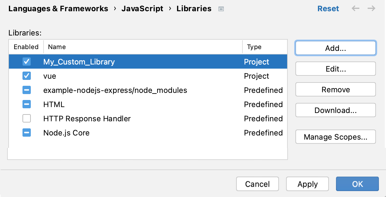新的自定义库已添加到列表中