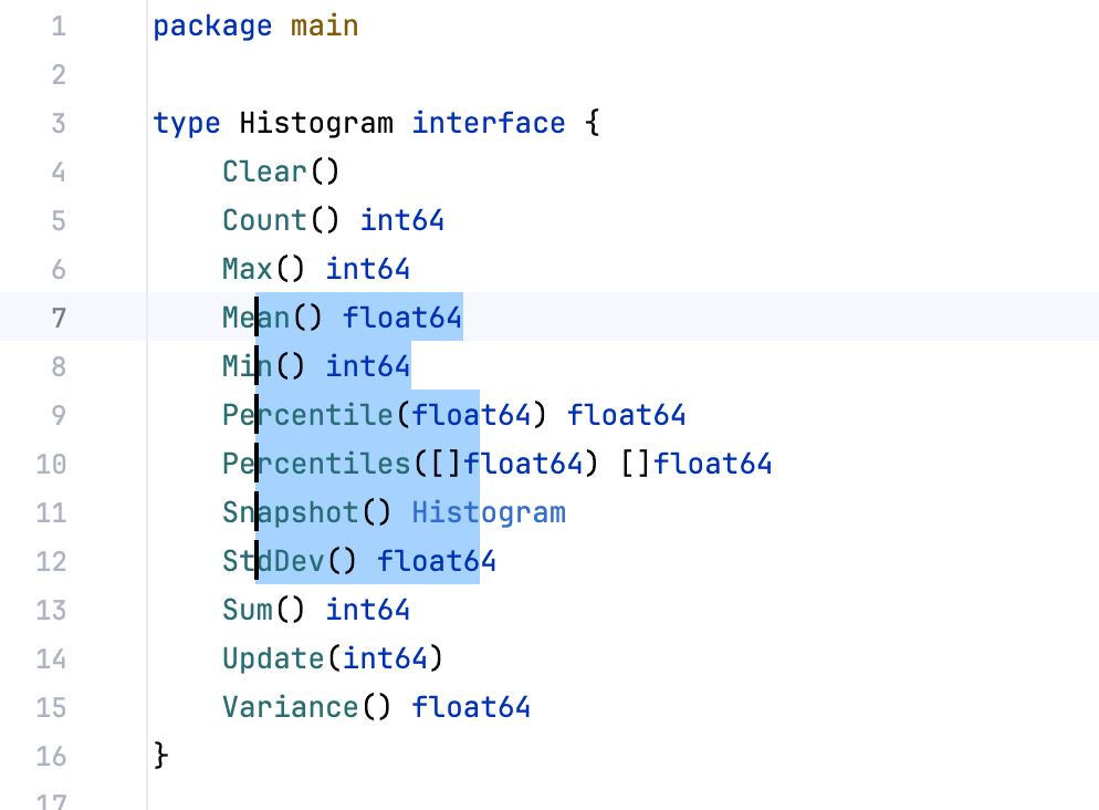 GoLand:使用鼠标选择多个矩形文本片段 GoLand:使用鼠标选择多个矩形文本片段
