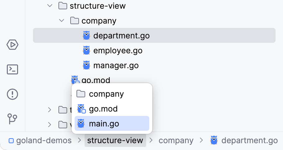 GoLand：使用导航栏打开文件