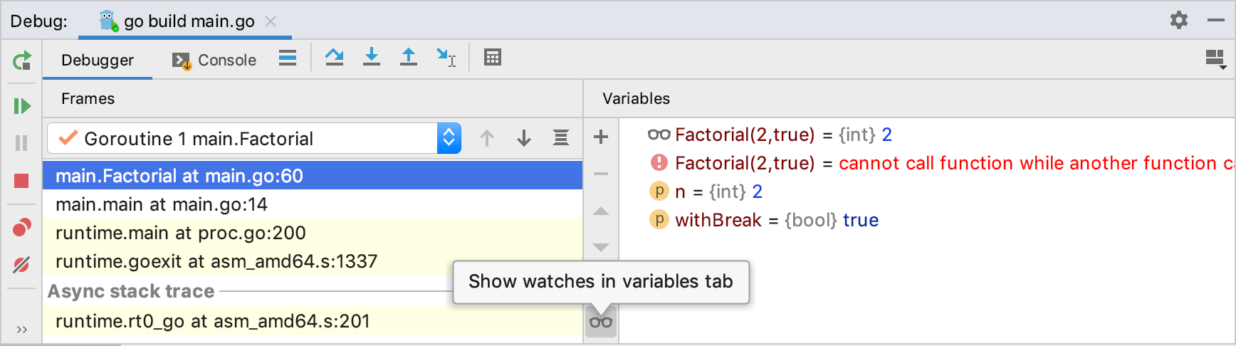 打开 Watches 窗格