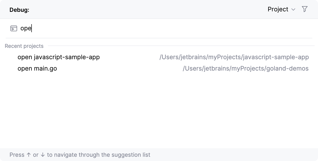 从 运行一切 弹出窗口打开最近的项目