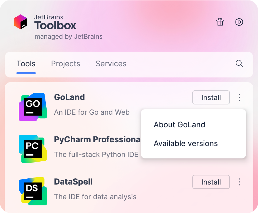 Toolbox App 中的 GoLand Toolbox App 中的 GoLand